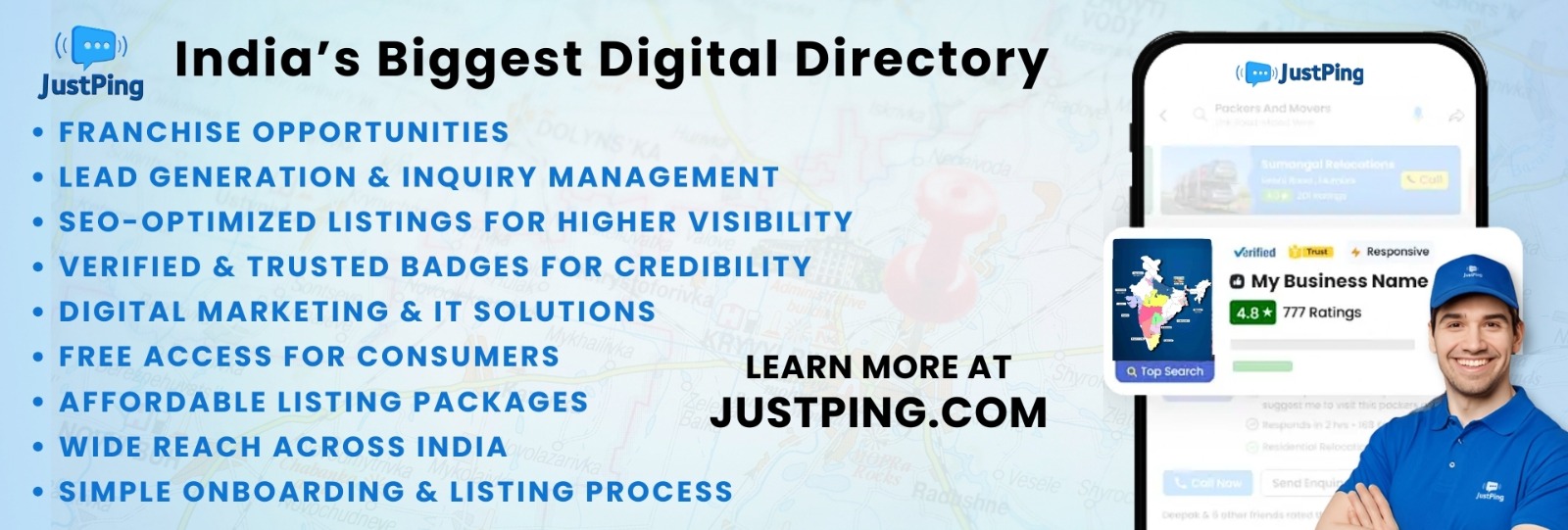 Banner highlighting JustPing's unique features for business growth